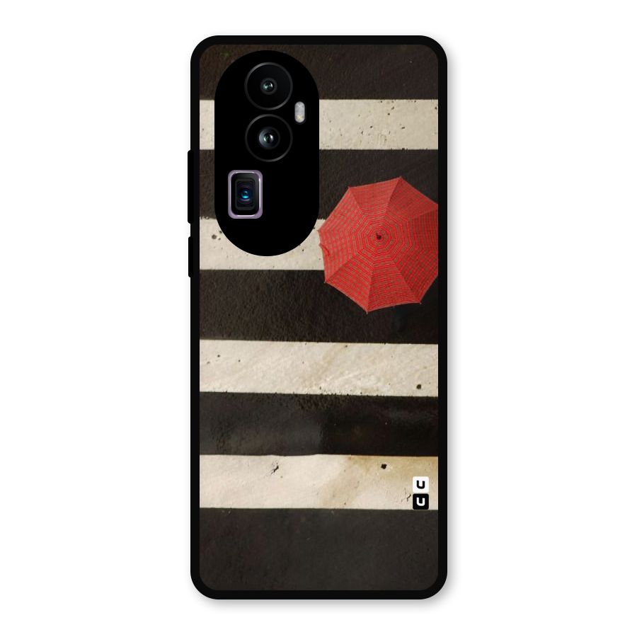 Single Red Umbrella Stripes Metal Back Case for Oppo Reno10 Pro Plus