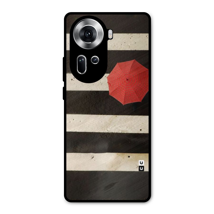 Single Red Umbrella Stripes Metal Back Case for Oppo Reno11 5G