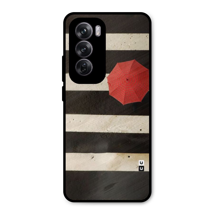 Single Red Umbrella Stripes Metal Back Case for Oppo Reno12 Pro