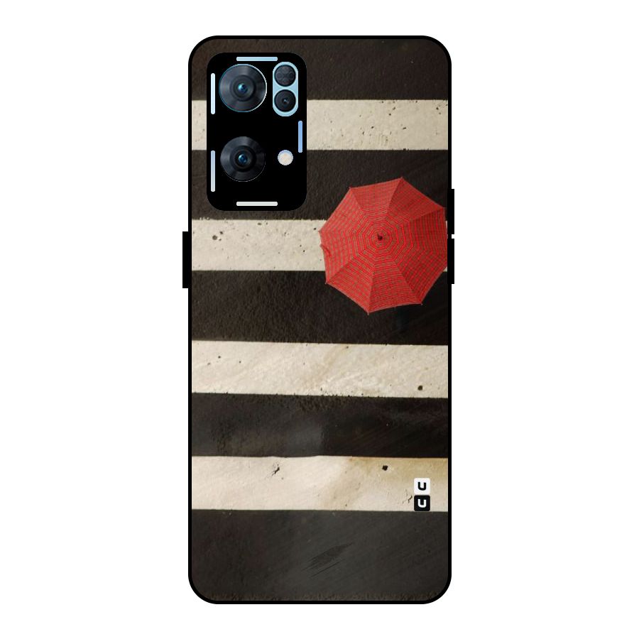 Single Red Umbrella Stripes Metal Back Case for Oppo Reno7 Pro 5G