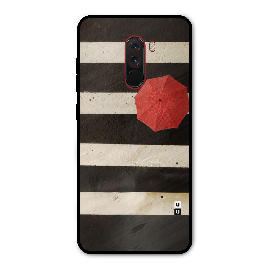 Single Red Umbrella Stripes Metal Back Case for Poco F1