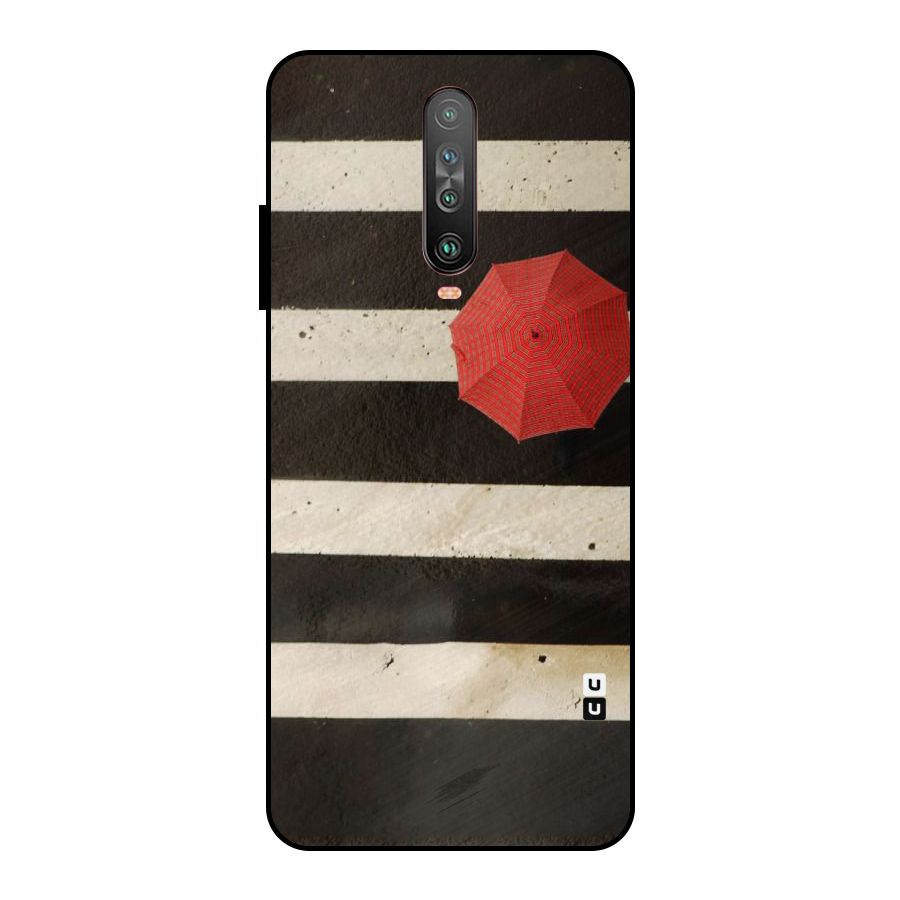 Single Red Umbrella Stripes Metal Back Case for Poco X2