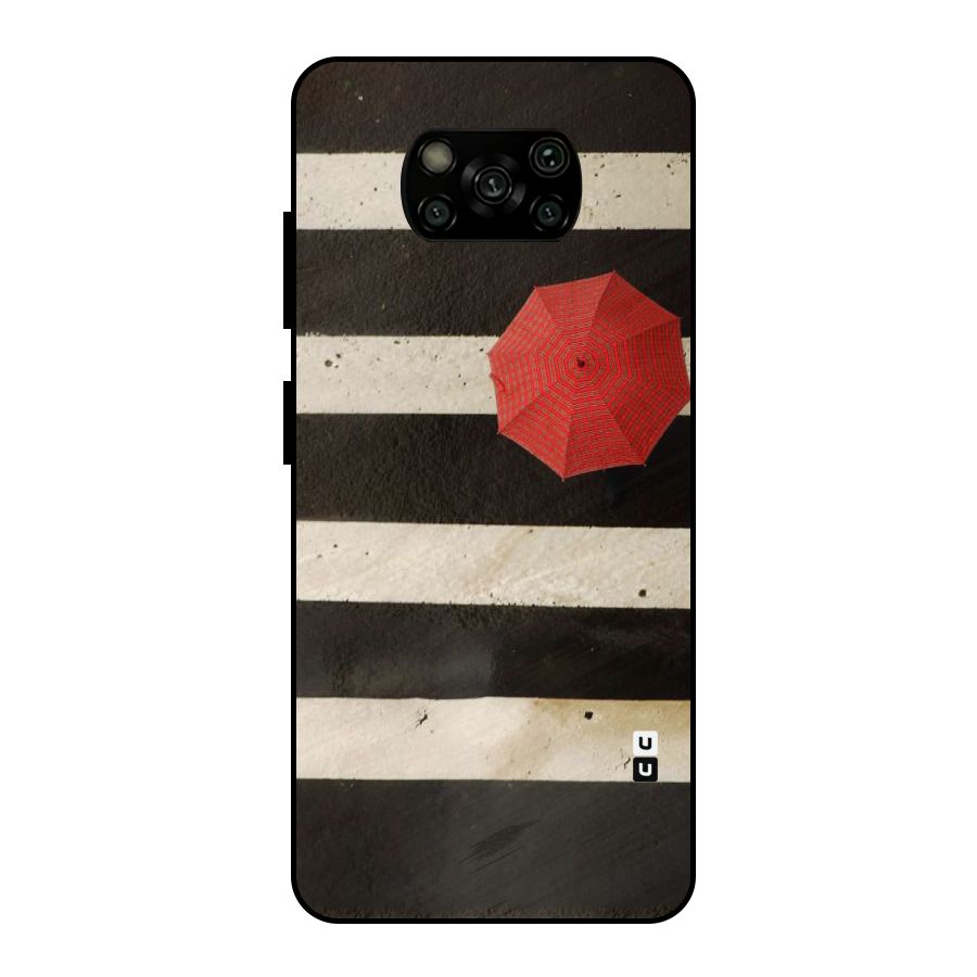 Single Red Umbrella Stripes Metal Back Case for Poco X3