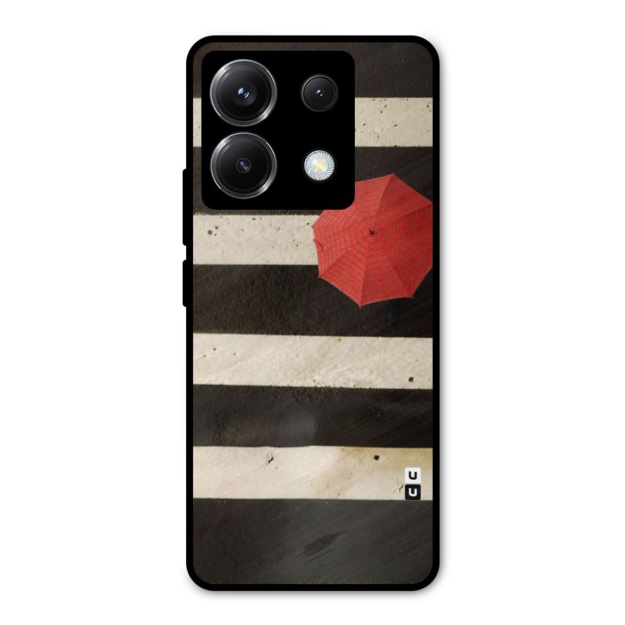 Single Red Umbrella Stripes Metal Back Case for Poco X6