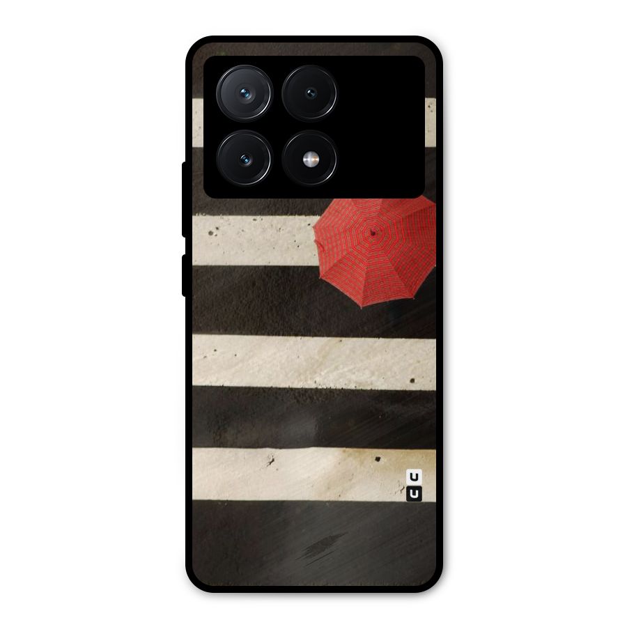 Single Red Umbrella Stripes Metal Back Case for Poco X6 Pro