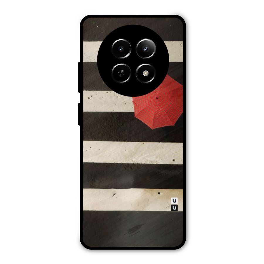 Single Red Umbrella Stripes Metal Back Case for Realme 12x 5G