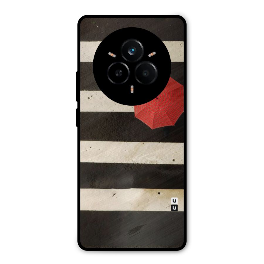 Single Red Umbrella Stripes Metal Back Case for Realme 14 Pro