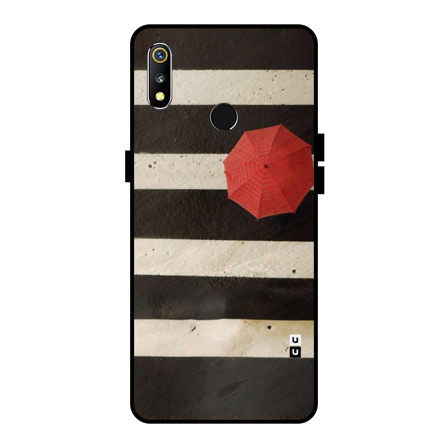 Single Red Umbrella Stripes Metal Back Case for Realme 3i