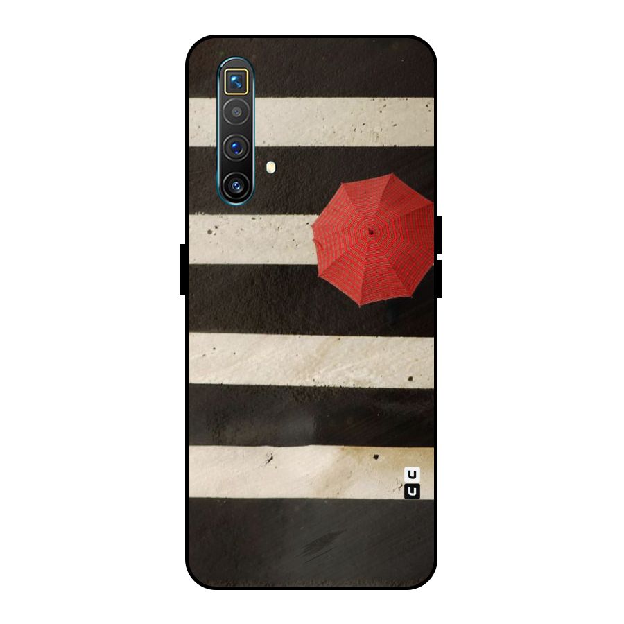 Single Red Umbrella Stripes Metal Back Case for Realme X3