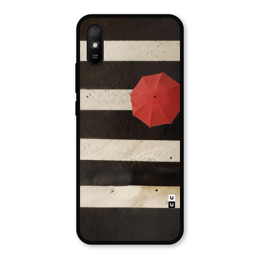 Single Red Umbrella Stripes Metal Back Case for Redmi 9a