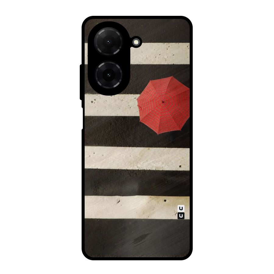 Single Red Umbrella Stripes Metal Back Case for Redmi A5 4G