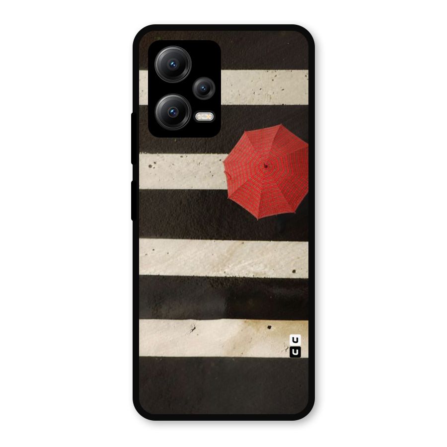 Single Red Umbrella Stripes Metal Back Case for Redmi Note 12 5G