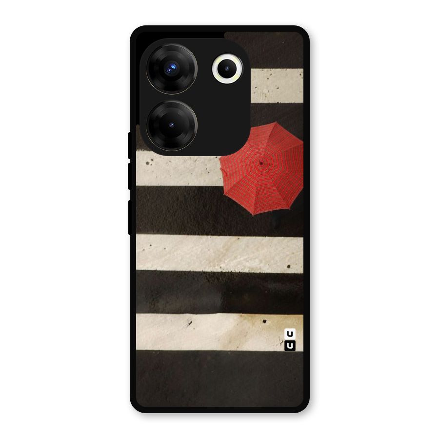 Single Red Umbrella Stripes Metal Back Case for Tecno Camon 20
