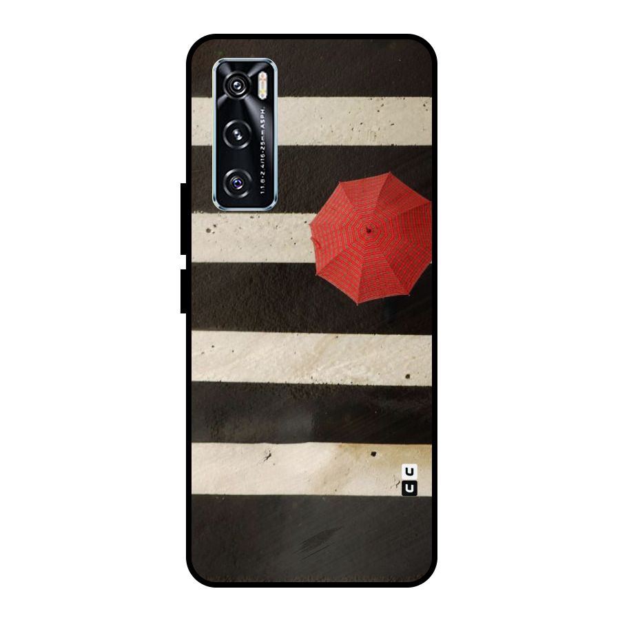 Single Red Umbrella Stripes Metal Back Case for Vivo V20 SE