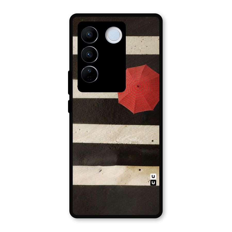 Single Red Umbrella Stripes Metal Back Case for Vivo V27