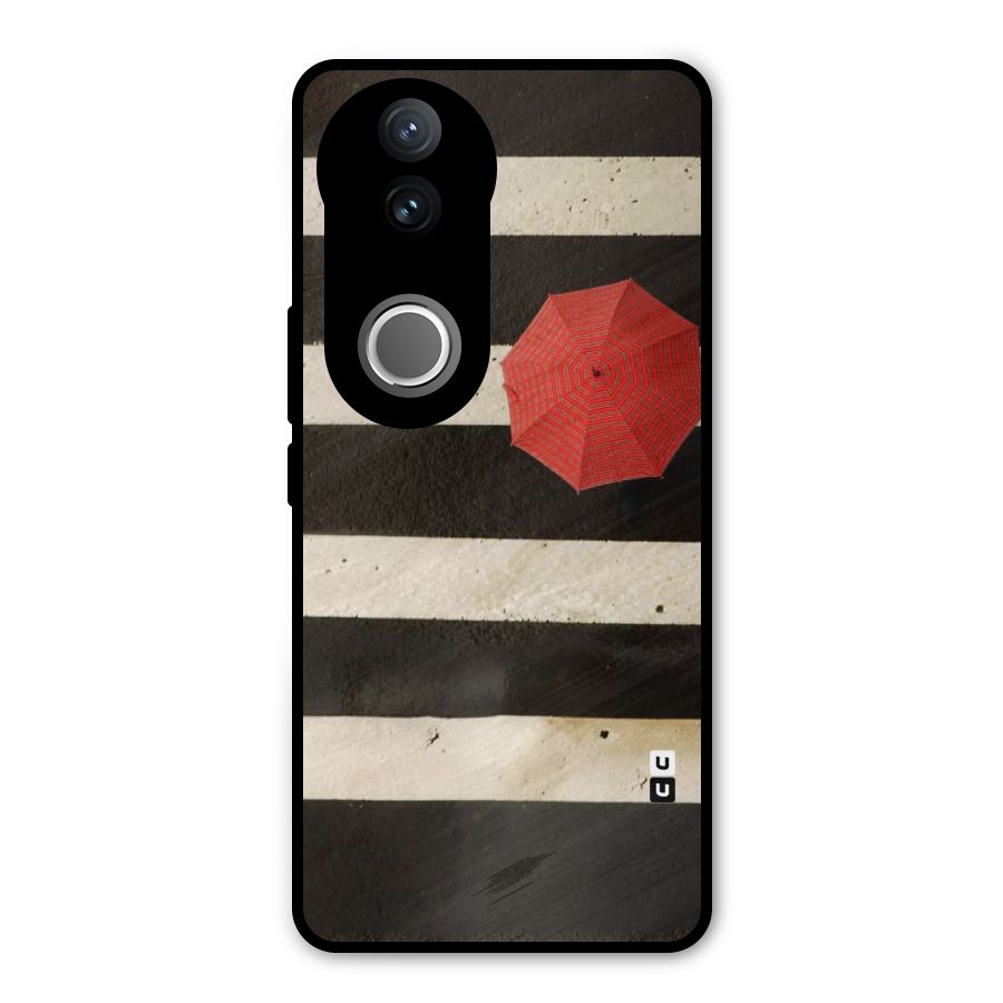 Single Red Umbrella Stripes Metal Back Case for Vivo V50