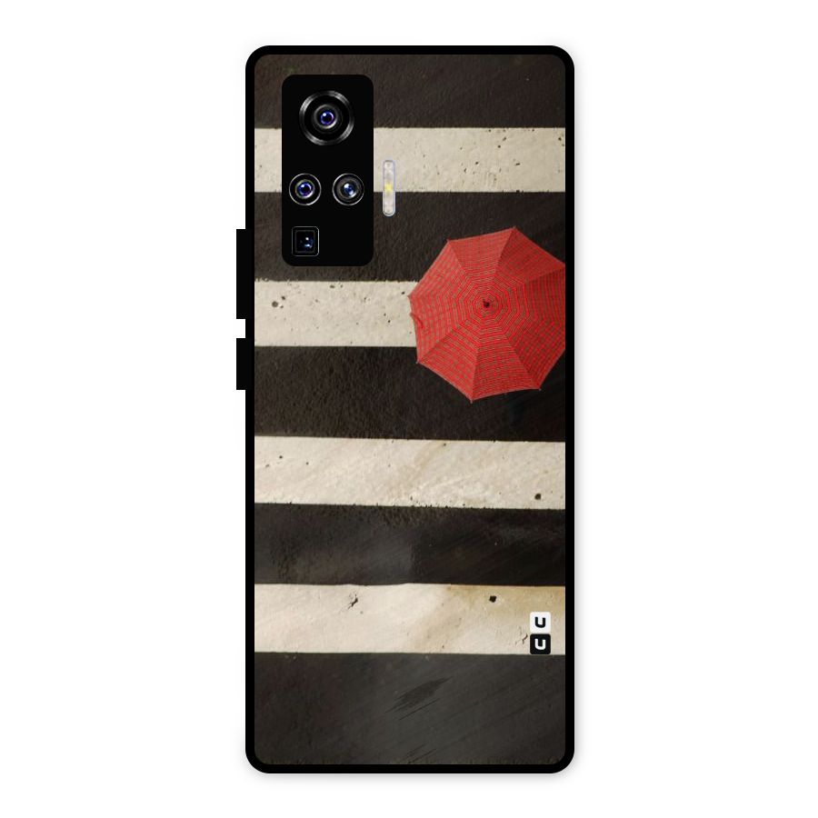 Single Red Umbrella Stripes Metal Back Case for Vivo X50 Pro