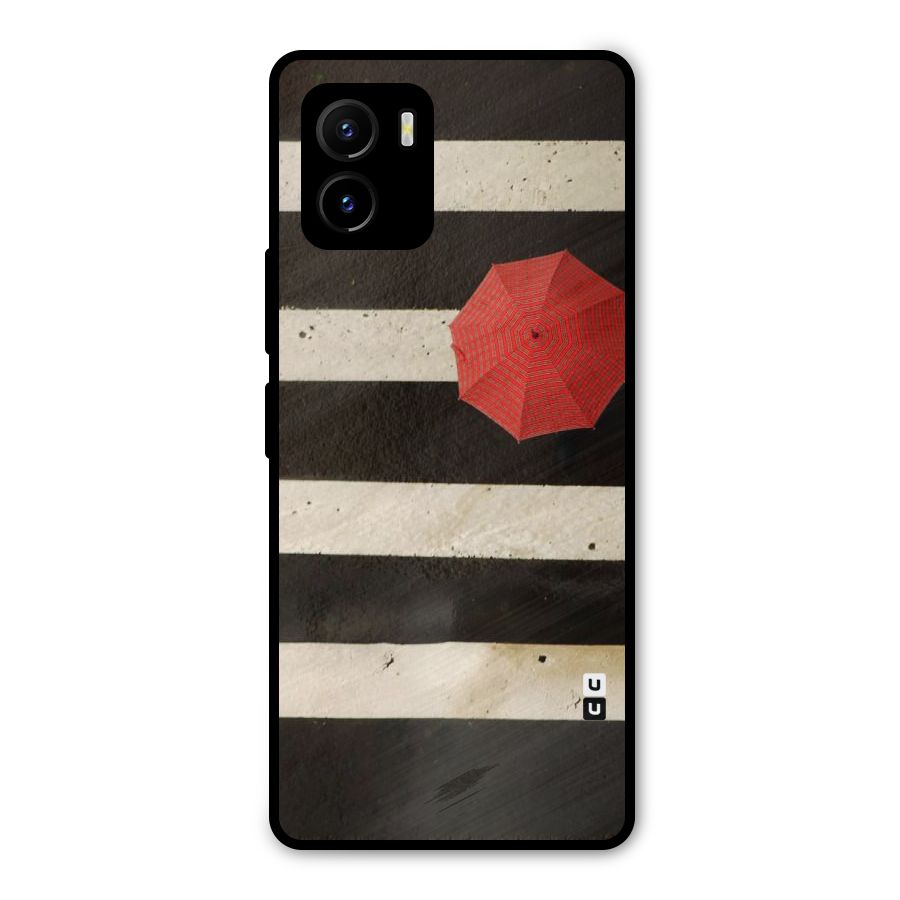 Single Red Umbrella Stripes Metal Back Case for Vivo Y15s