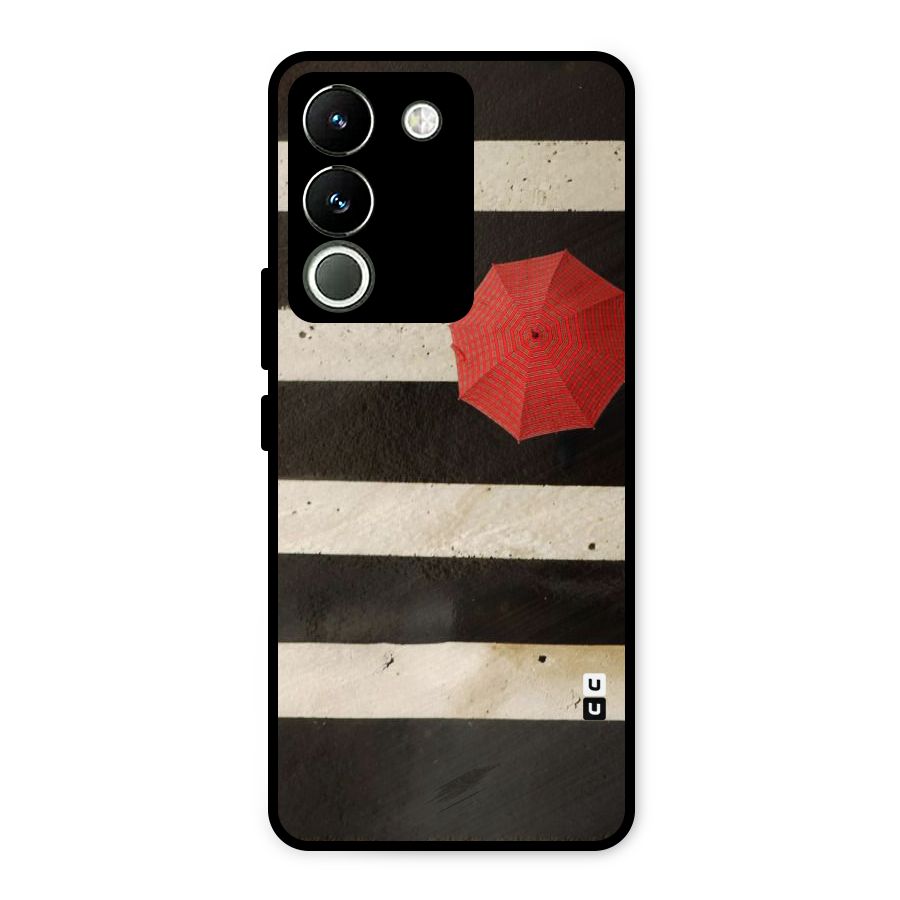 Single Red Umbrella Stripes Metal Back Case for Vivo Y200