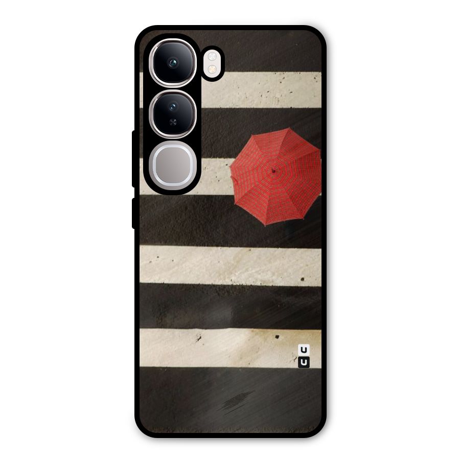 Single Red Umbrella Stripes Metal Back Case for Vivo Y300