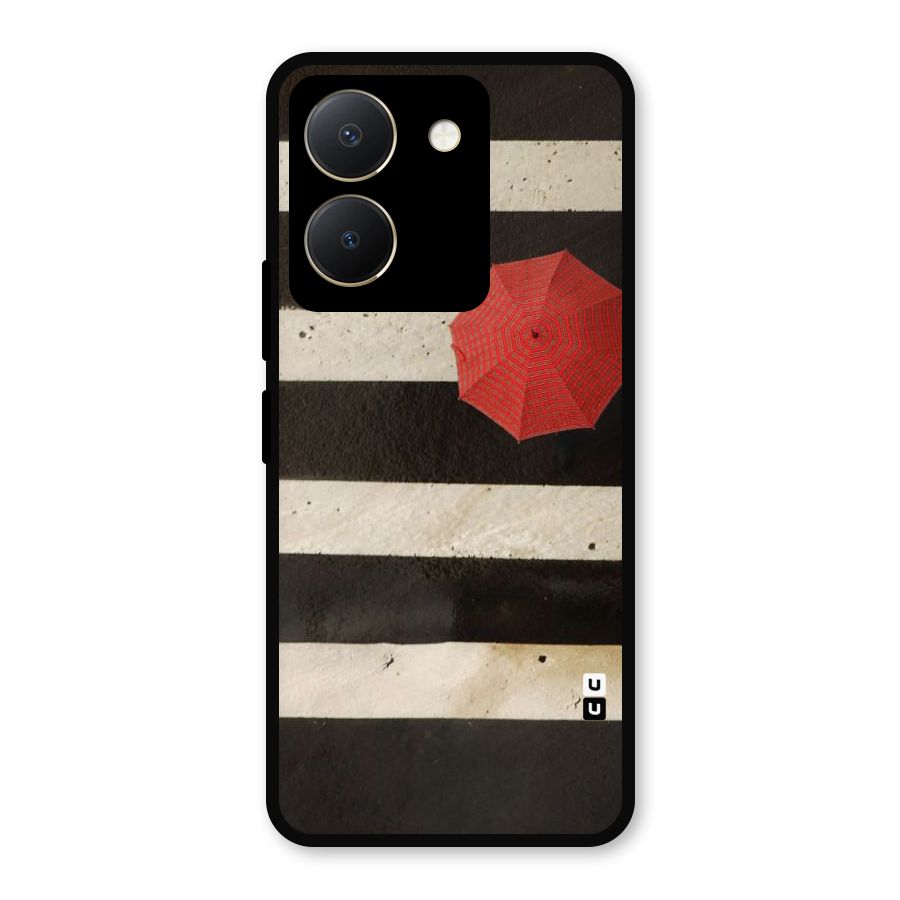 Single Red Umbrella Stripes Metal Back Case for Vivo Y36