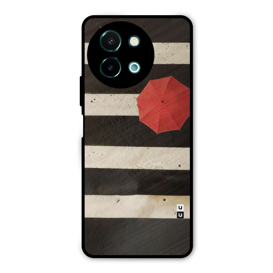 Single Red Umbrella Stripes Metal Back Case for Vivo Y58