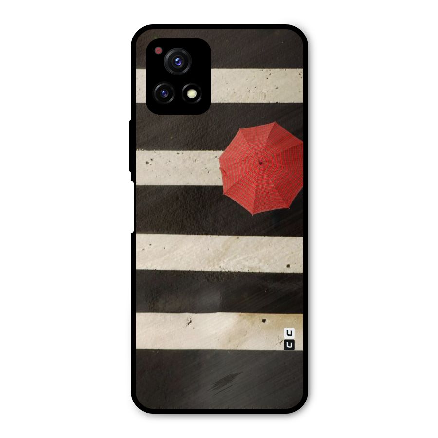 Single Red Umbrella Stripes Metal Back Case for Vivo Y72 5G