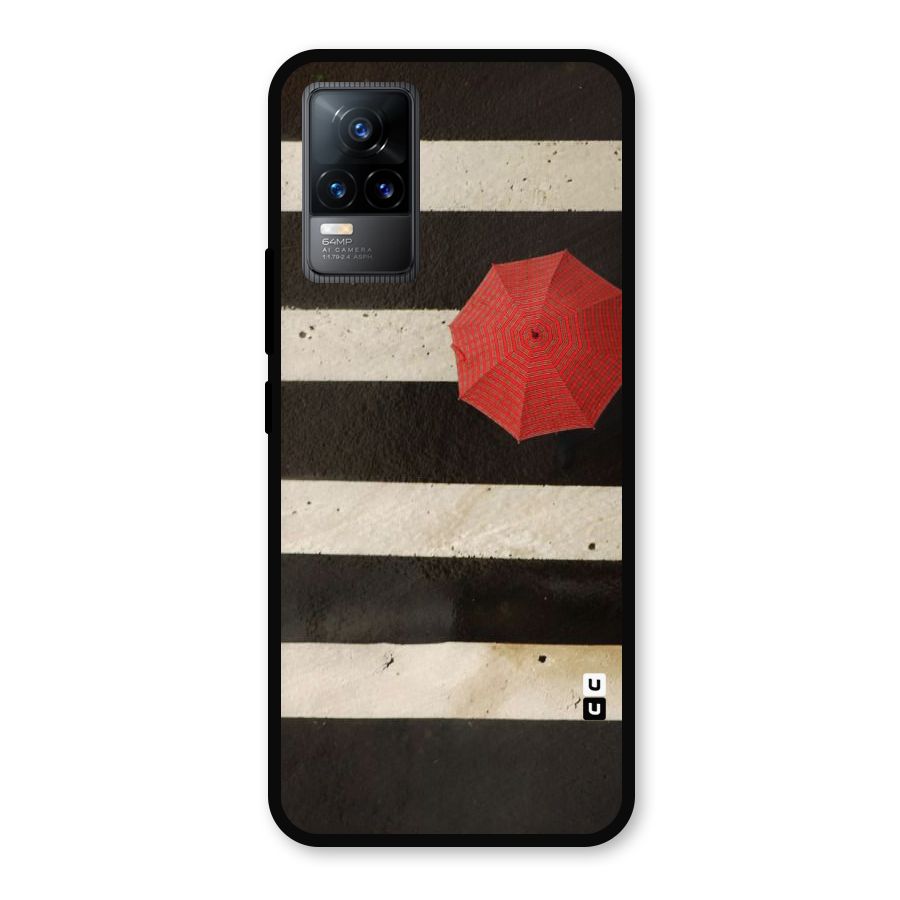 Single Red Umbrella Stripes Metal Back Case for Vivo Y73