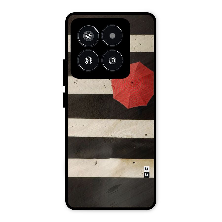 Single Red Umbrella Stripes Metal Back Case for Xiaomi 14 Pro
