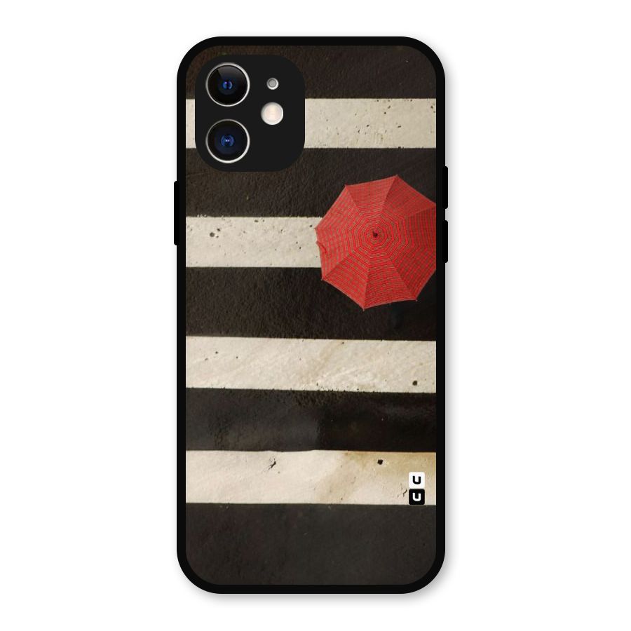 Single Red Umbrella Stripes Metal Back Case for iPhone 12