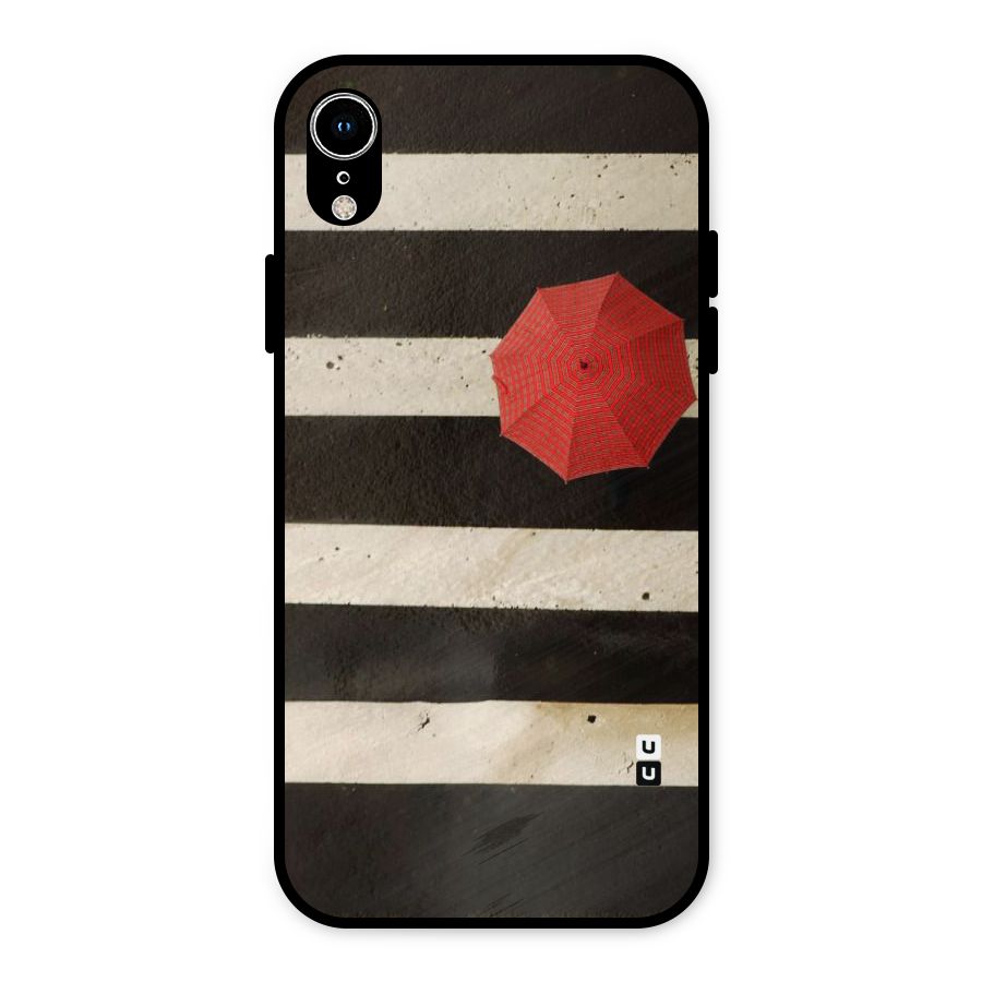 Single Red Umbrella Stripes Metal Back Case for iPhone XR