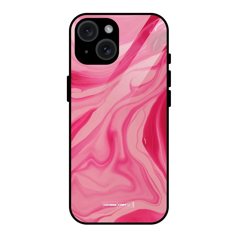 Sizzling Pink Marble Texture Glass Back Case for iPhone 15