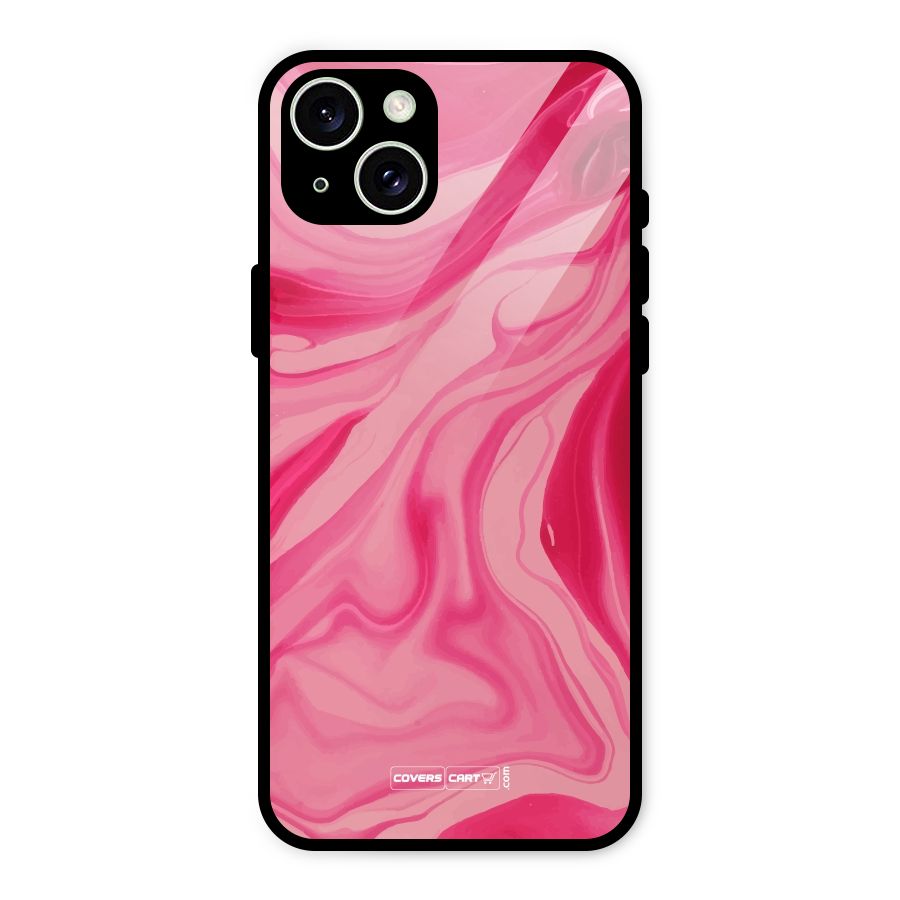 Sizzling Pink Marble Texture Glass Back Case for iPhone 15 Plus