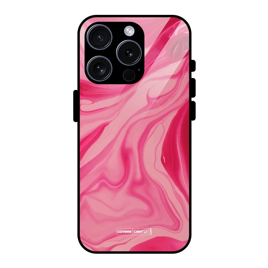 Sizzling Pink Marble Texture Glass Back Case for iPhone 15 Pro