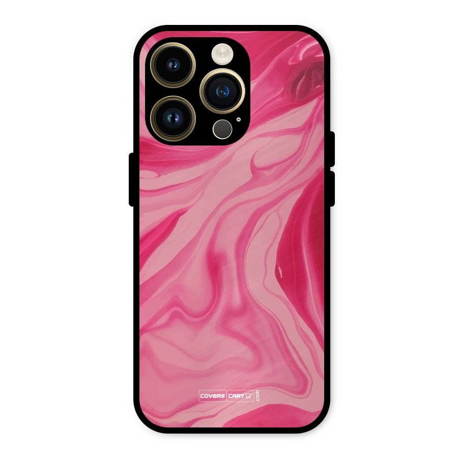 Sizzling Pink Marble Texture Metal Back Case for iPhone 14 Pro