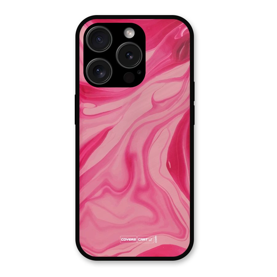 Sizzling Pink Marble Texture Metal Back Case for iPhone 15 Pro
