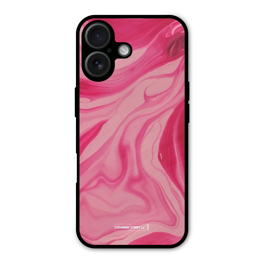 Sizzling Pink Marble Texture Metal Back Case for iPhone 16