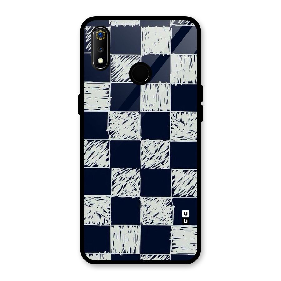 Sketchy Check Design Glass Back Case for Realme 3i
