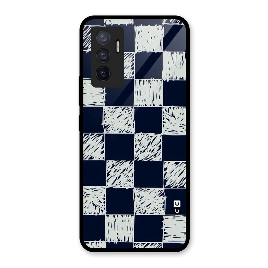 Sketchy Check Design Glass Back Case for Vivo V23e