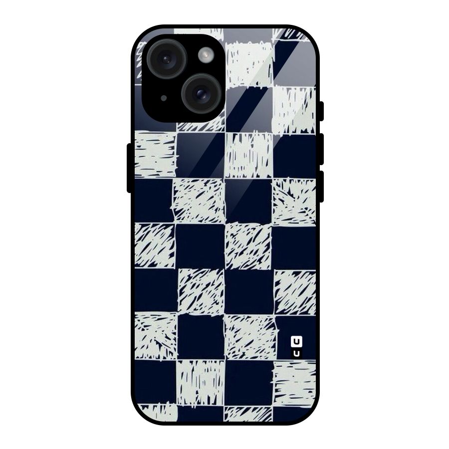 Sketchy Check Design Glass Back Case for iPhone 15