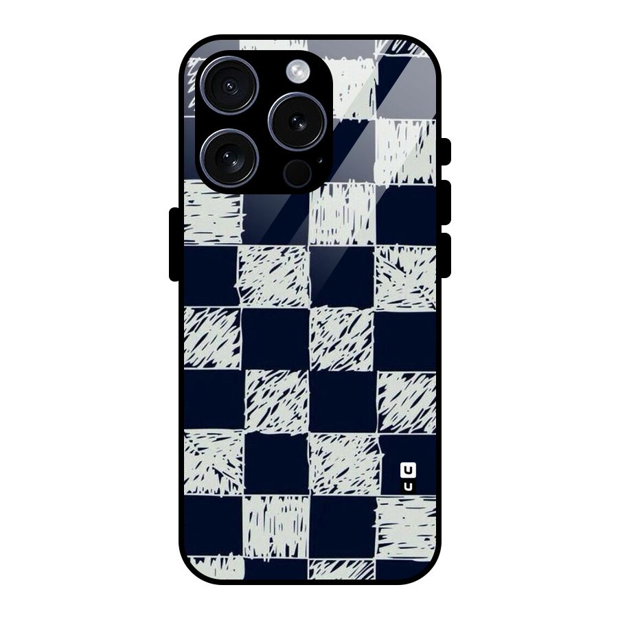 Sketchy Check Design Glass Back Case for iPhone 15 Pro