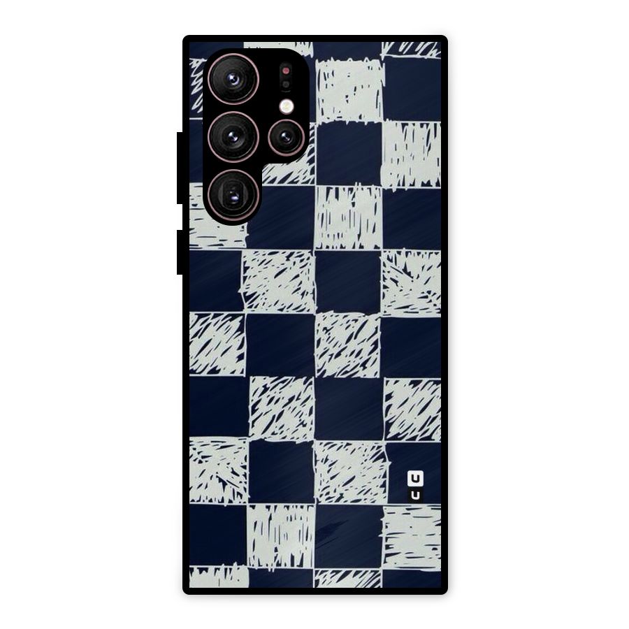 Sketchy Check Design Metal Back Case for Galaxy S22 Ultra 5G