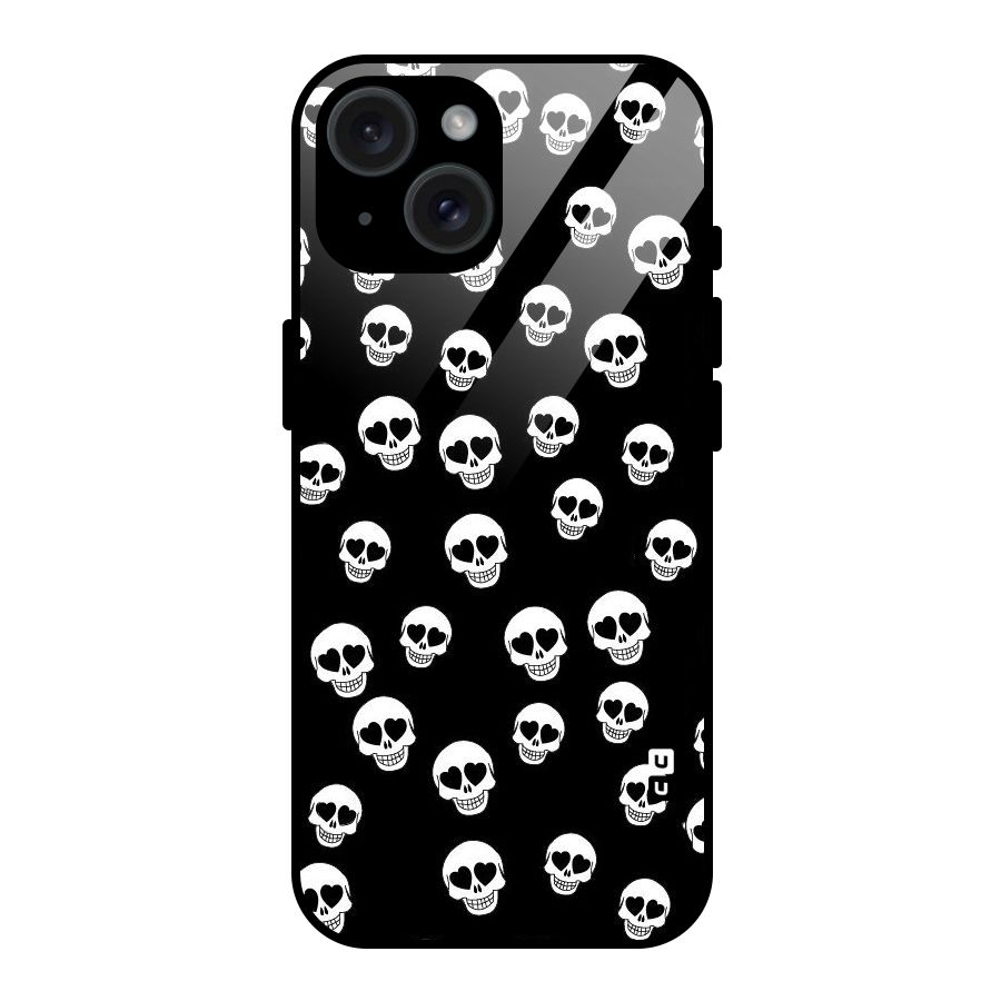 Skull Heart Glass Back Case for iPhone 15