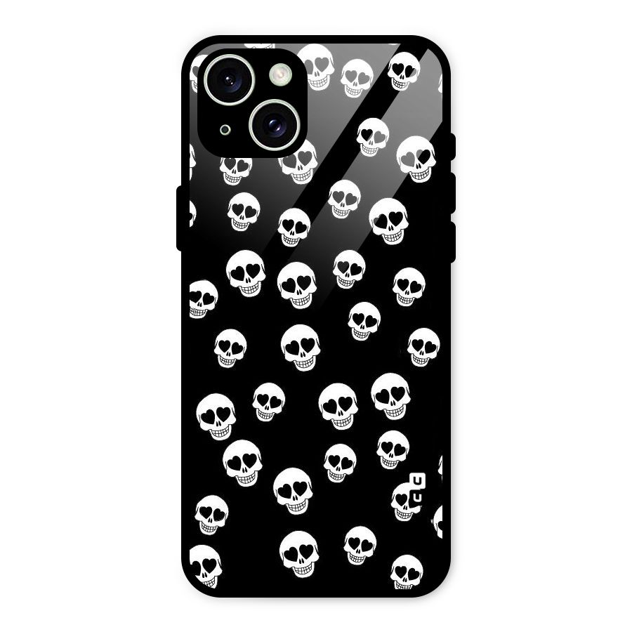 Skull Heart Glass Back Case for iPhone 15 Plus