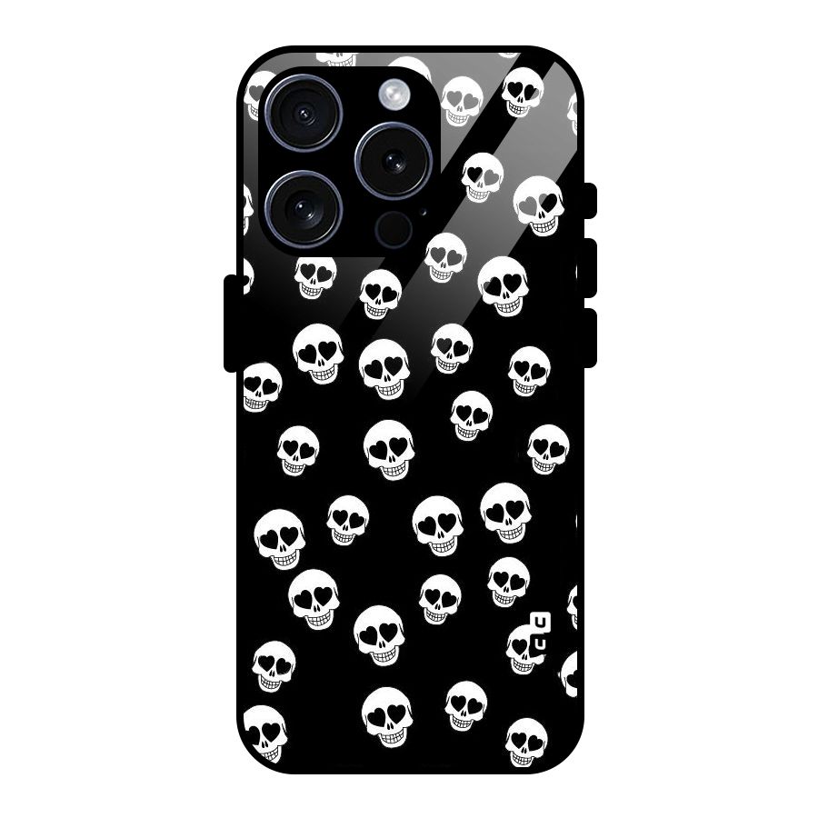Skull Heart Glass Back Case for iPhone 15 Pro