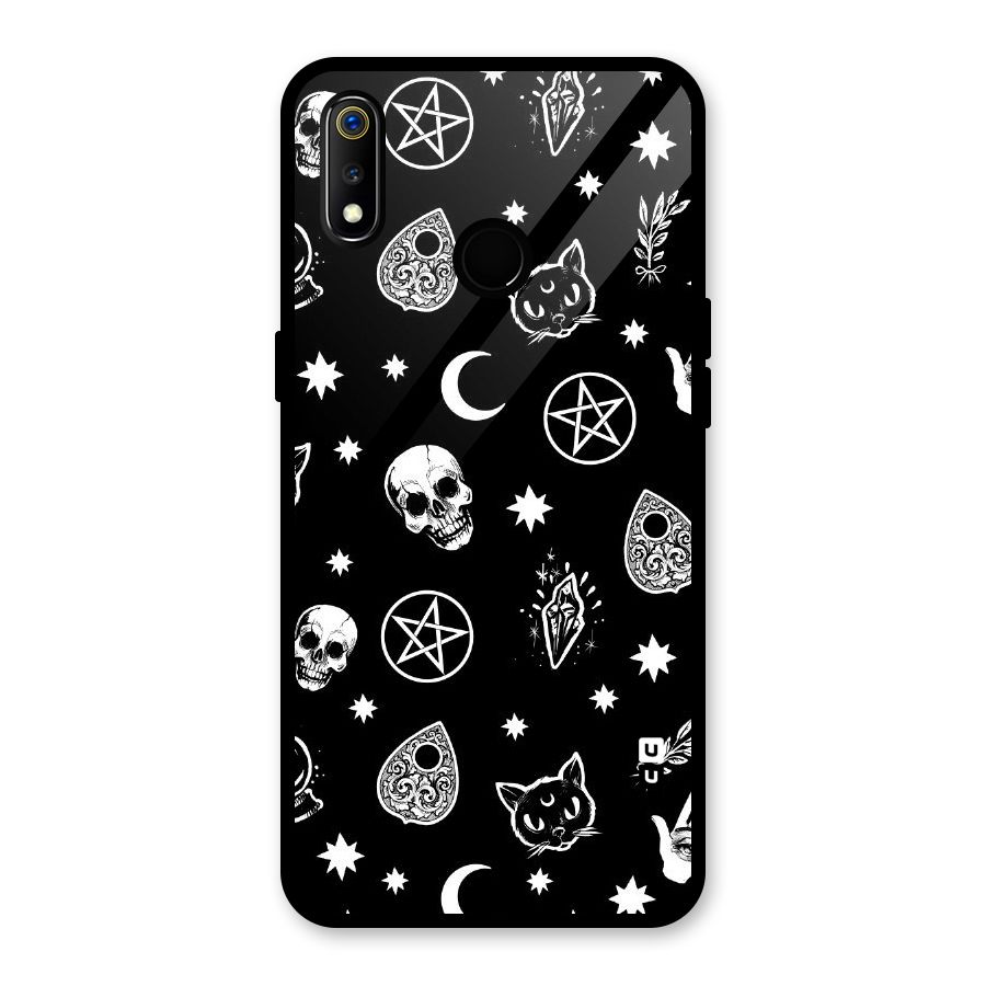 Skull Moon Design Glass Back Case for Realme 3i