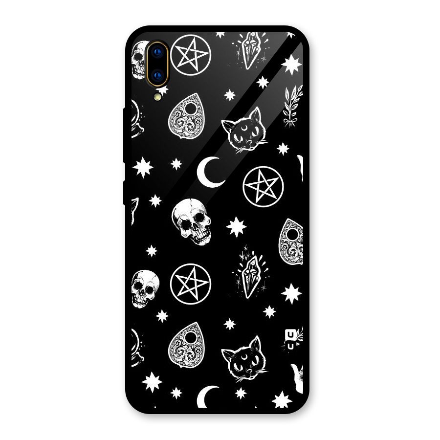Skull Moon Design Glass Back Case for Vivo V11 Pro
