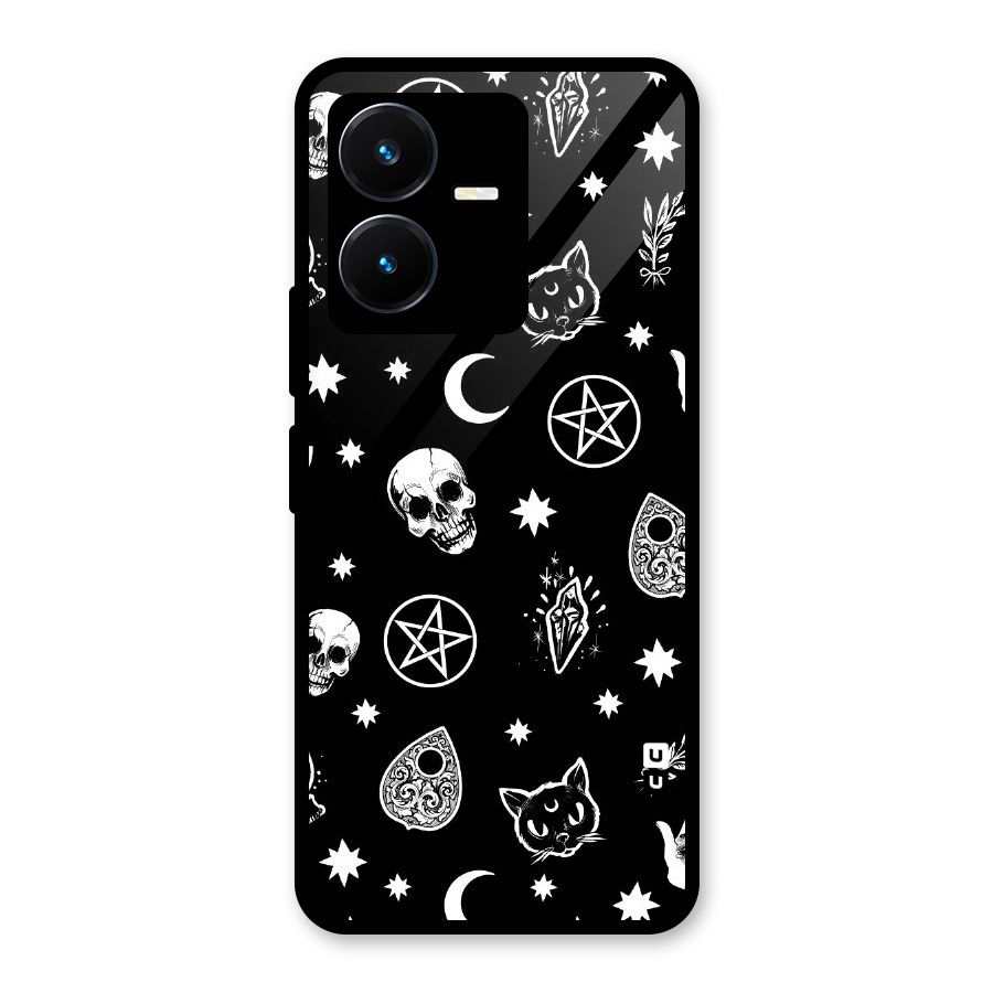 Skull Moon Design Glass Back Case for Vivo Y22s