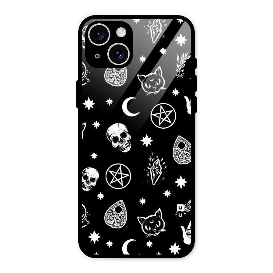 Skull Moon Design Glass Back Case for iPhone 15 Plus
