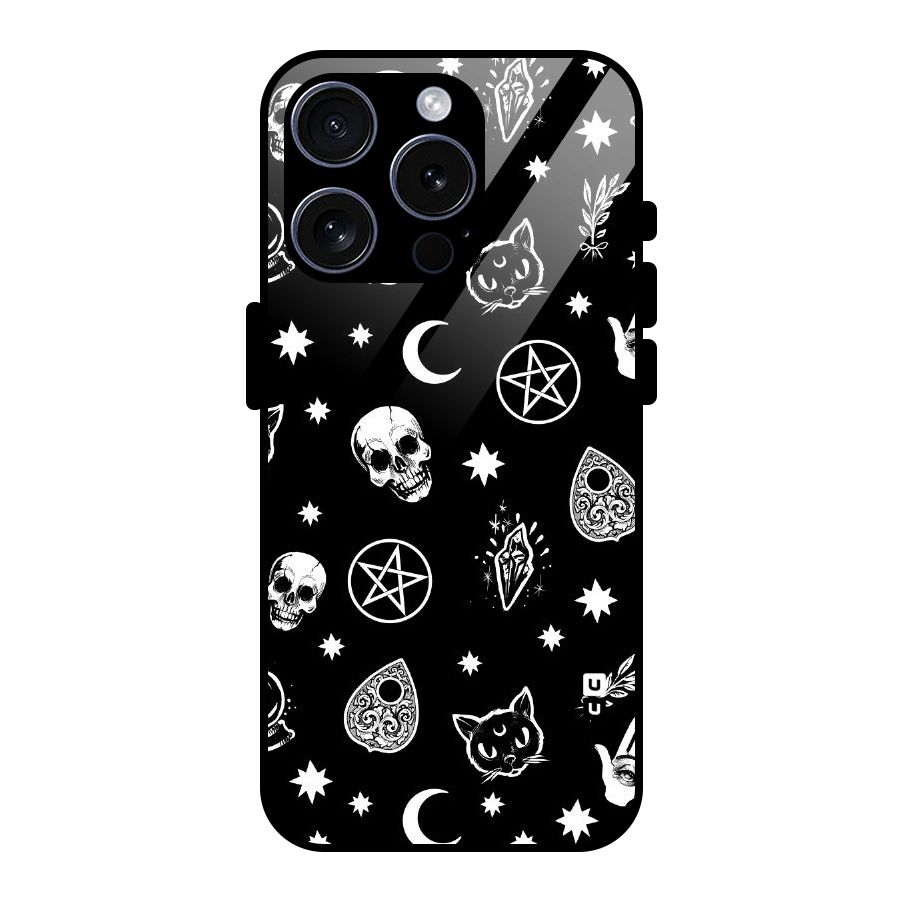Skull Moon Design Glass Back Case for iPhone 15 Pro